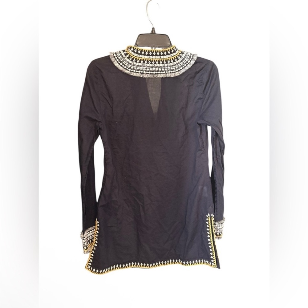 Tory Burch Navy Top with Gold and White Embroidery, size 6 - Picture 5 of 6